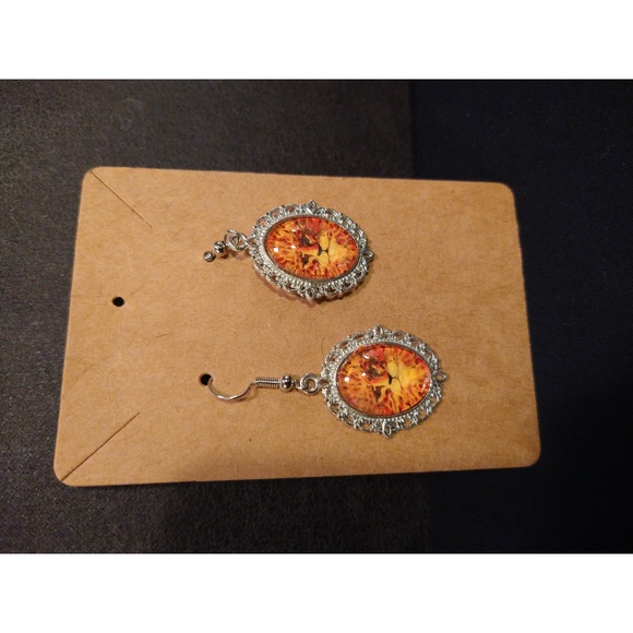 HANDMADE CAT EARRINGS - UNIQUE - ORANGE/YELLOW - Picture 3 of 4